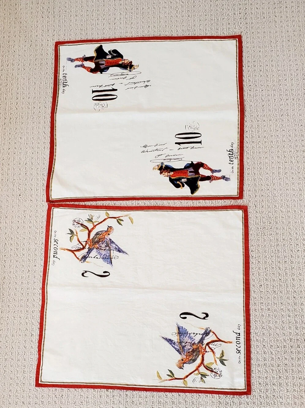 Williams Sonoma 12 Days of Christmas Theme Cotton Dinner Napkins 2nd/10th, 20